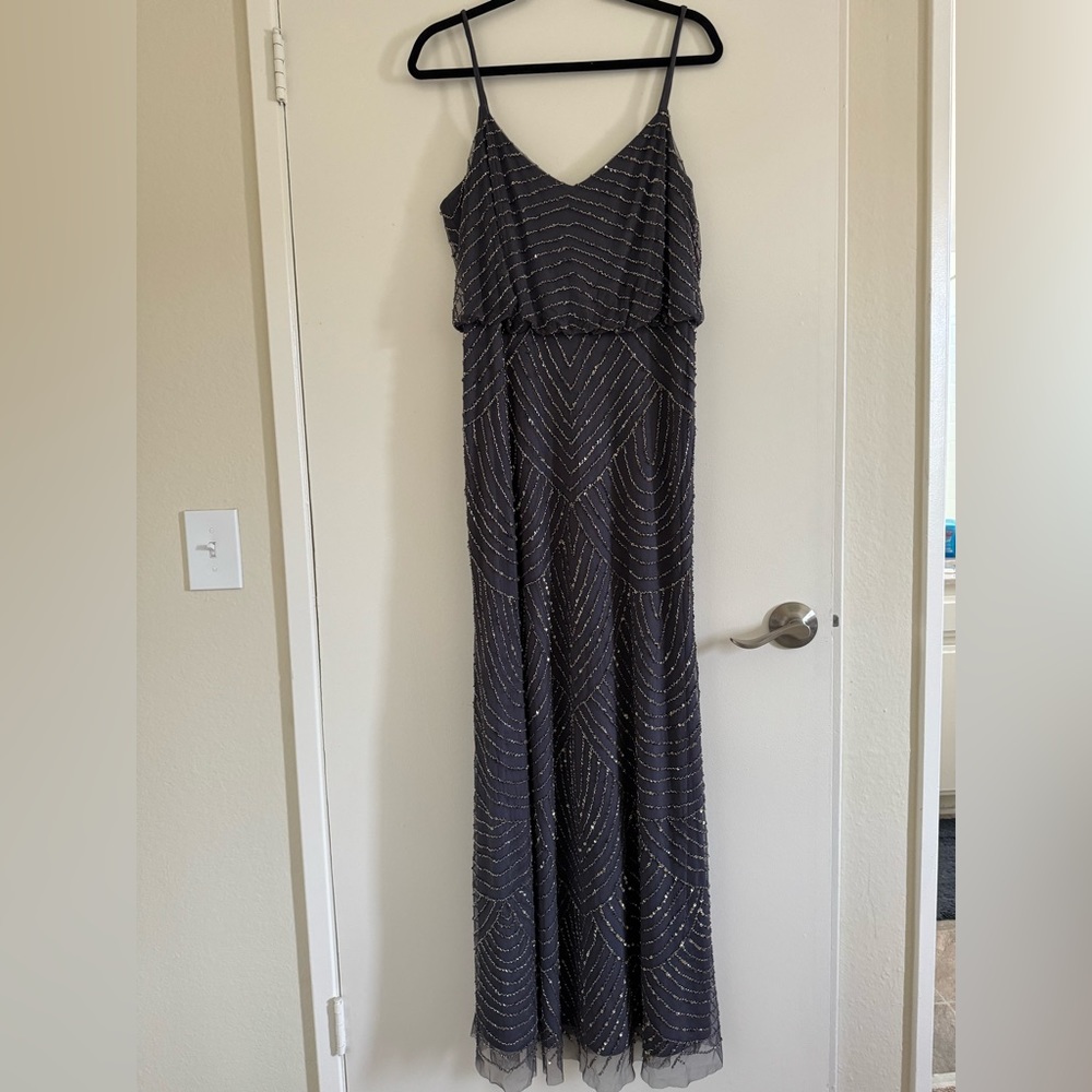Adrianna Papell size 14 dark bluish gray beaded gown
